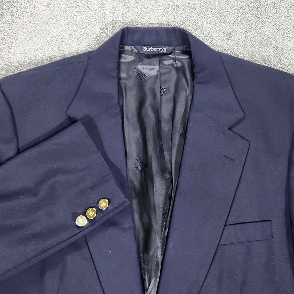 Vintage Burberrys Blazer Mens 44 Navy Blue Wool Gold Button Classic‎ Suit Jacket